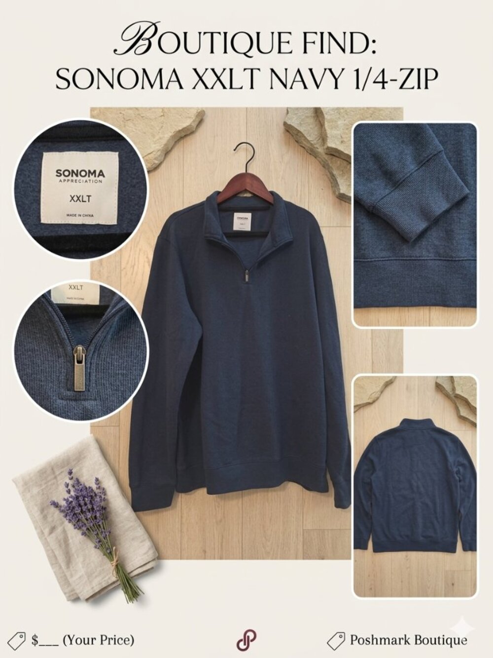Men's Navy Blue Quarter Zip Sweatshirt